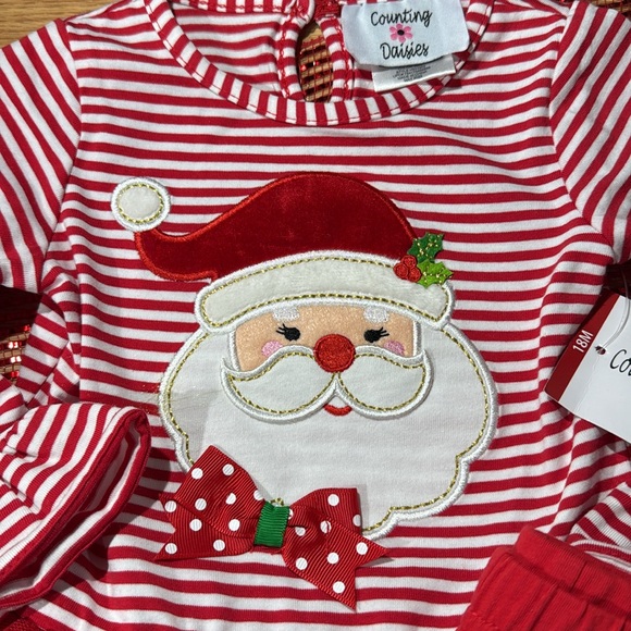 NWT Counting Daisy Christmas 2 pc outfit sz 18 mo. Santa face - Picture 2 of 6